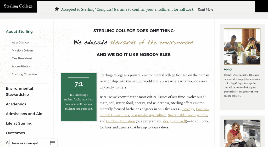 Sterling College is a prime example of brand authenticity.