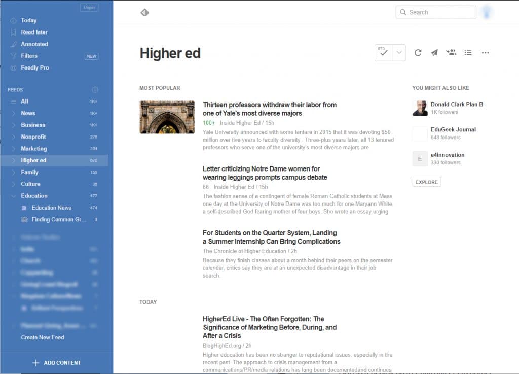 Using content curation tools like Feedly makes it possible for education brands to successfully execute their content marketing strategies.