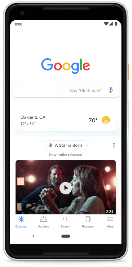 Here's a GIF from Google's blog showing what Google Discovery Ads look like in the Google feed.