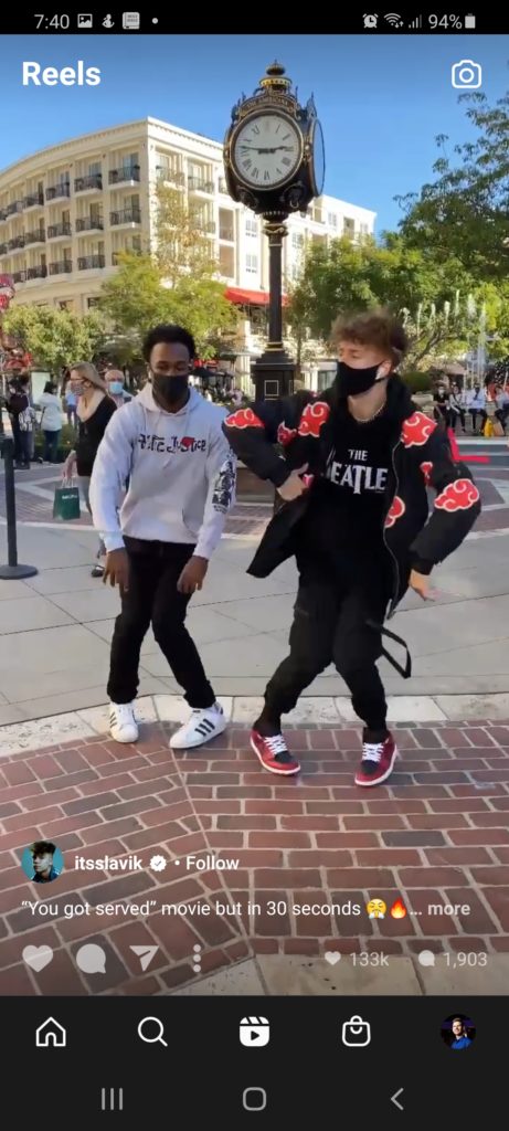 Instagram Reel allows youth to show off their skills, like this street dancing duo.