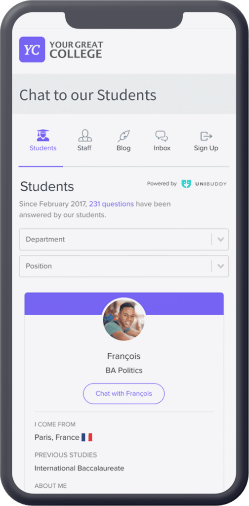 Unibuddy - mobile view