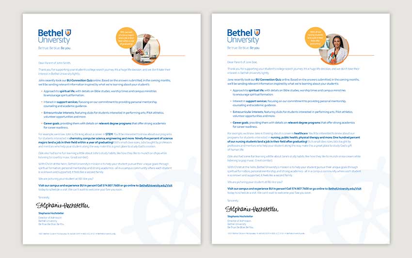 Bethel University letters