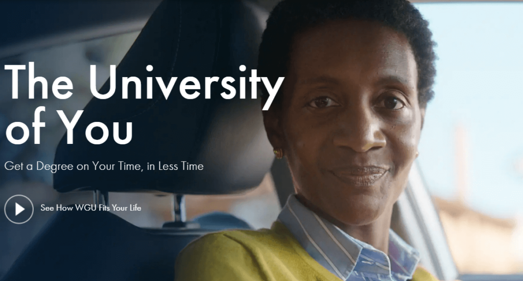 Screenshot of WGU homepage