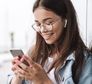 Student with earbuds