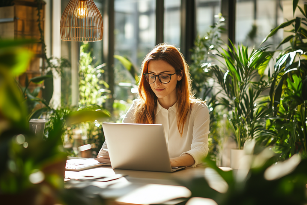 Illustration of a young woman working along rather than engaging in cross-departmental collaboration.