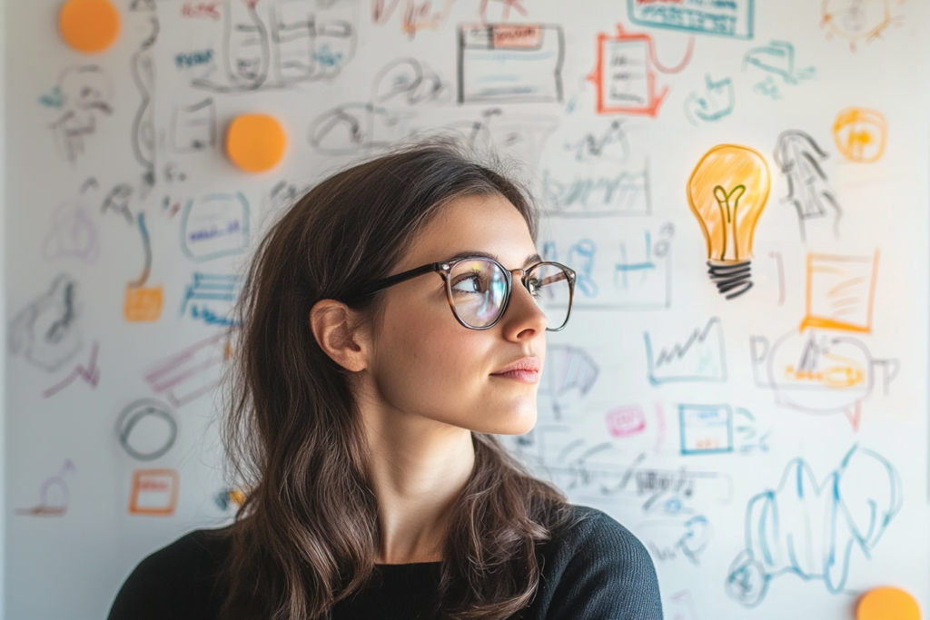 Illustration of a higher ed marketing professional showing How to Market a College with a Small Budget.