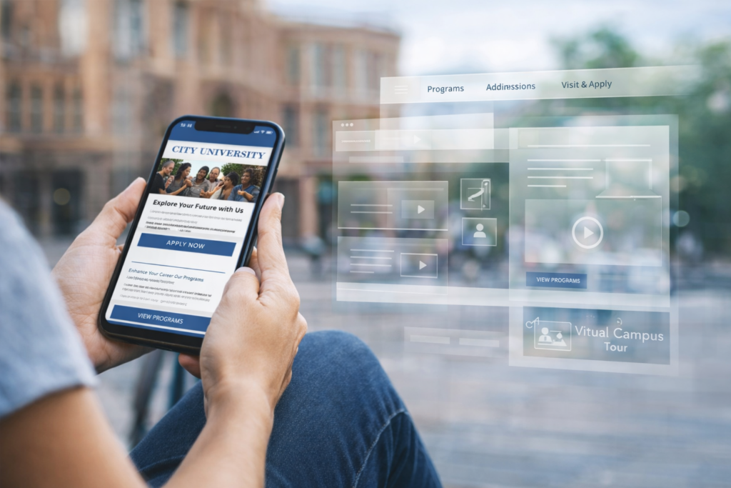 AI generated photo of a student using a university website.