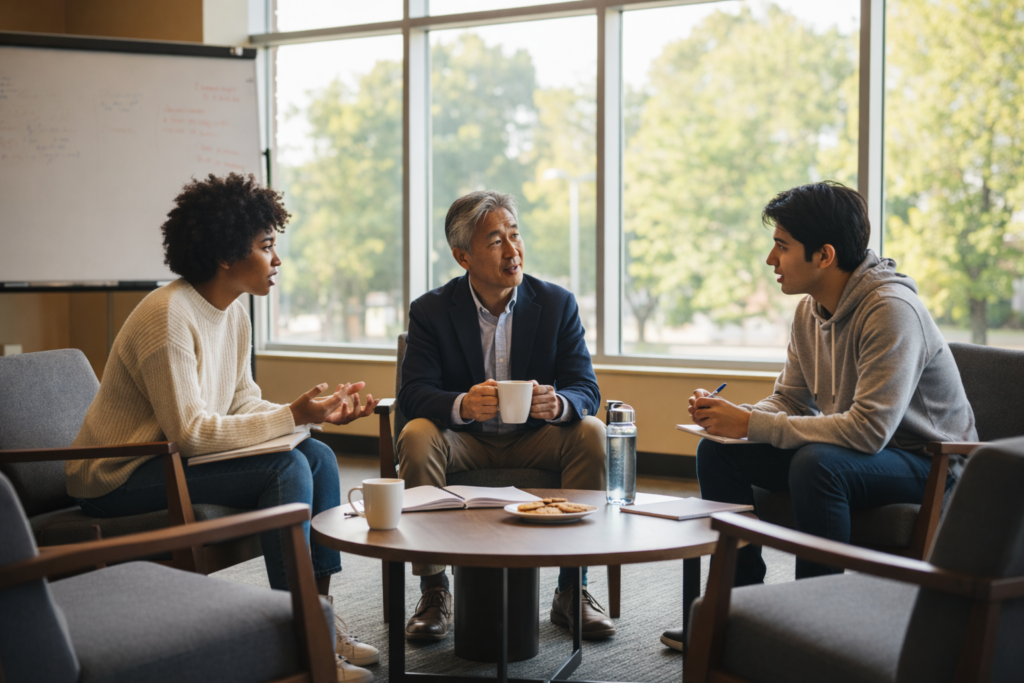 Illustration of an admission officer using a mission-fit marketing strategy.